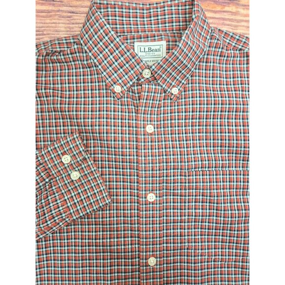 L.L. Bean Mens Small Shirt Slightly Fitted Red & Blue Plaid Button-Down - Picture 4 of 6